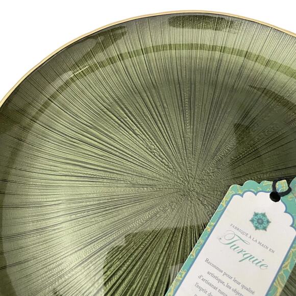 Gorgeous Green & Gold Turkish Glass Appetizer Dessert Plates 8in Set of 4 New - Picture 14 of 15